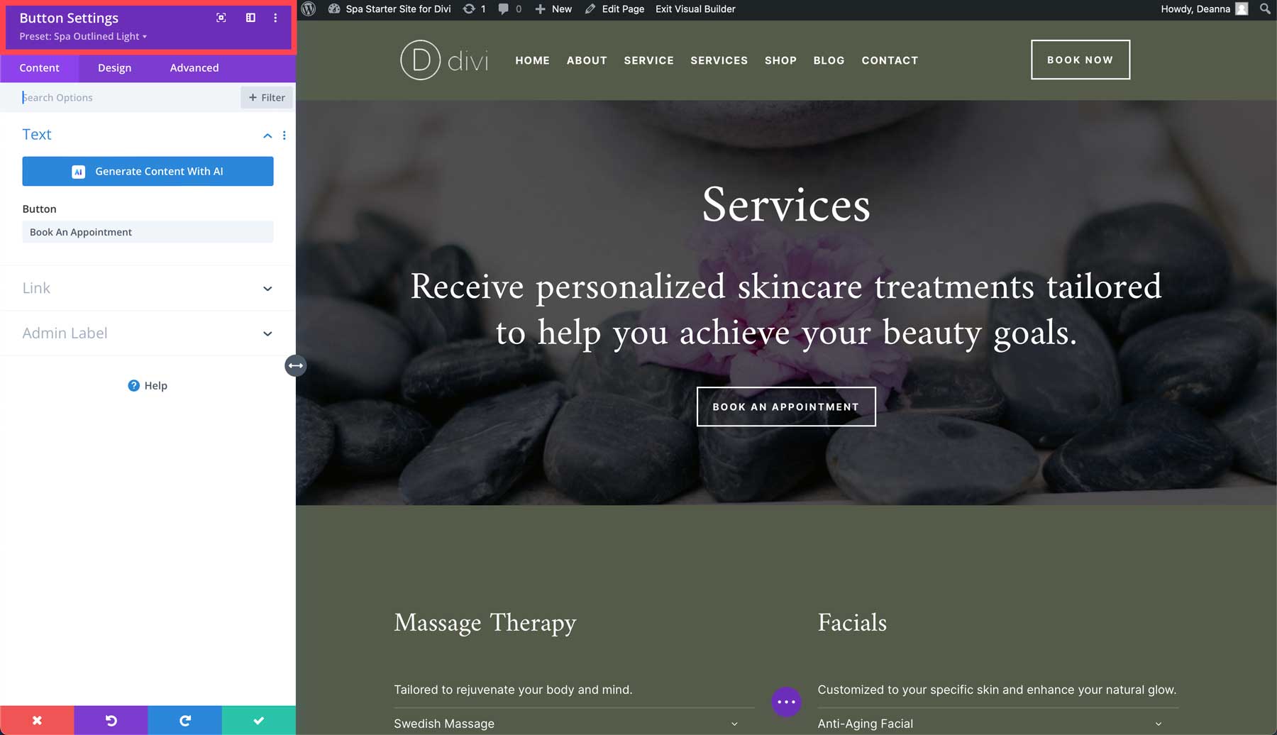 Divi 的 Spa 入門網站