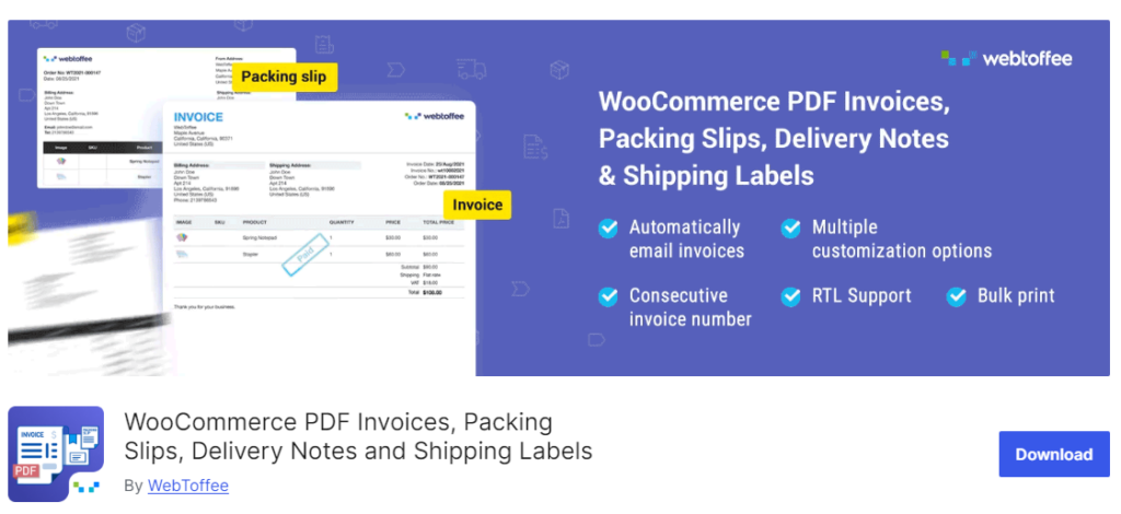 Facturi PDF WooCommerce, borderouri de ambalare, note de livrare și etichete de expediere