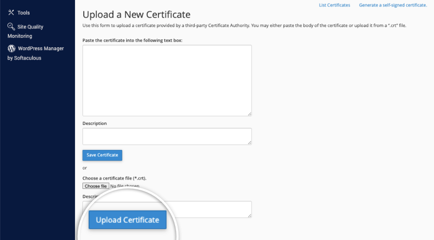 อัปโหลดใบรับรอง SSL