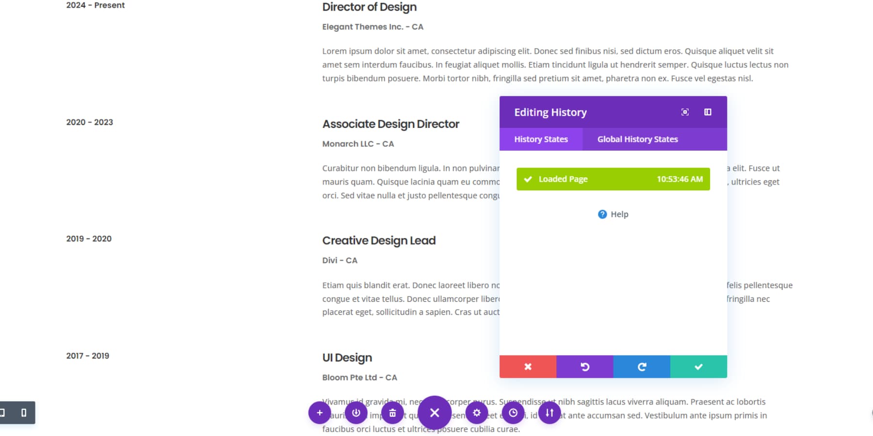 Uma captura de tela das opções não instrutivas do Divi