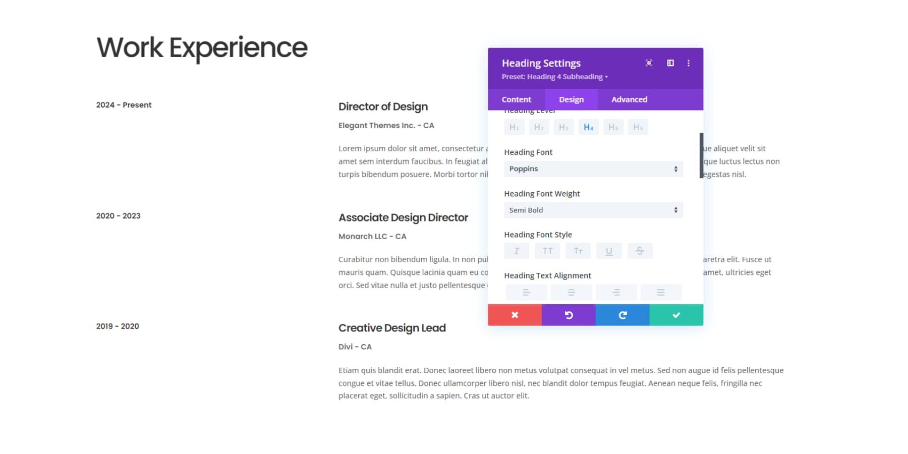 Une capture d'écran des options de PERSONNALISATION de Divi