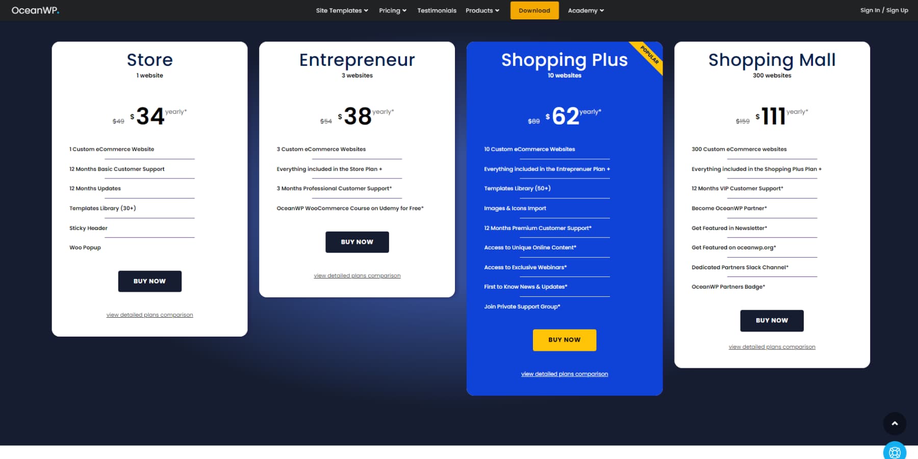 Ein Screenshot der Preise für das E-Commerce-Pro-Bundle von OceanWP