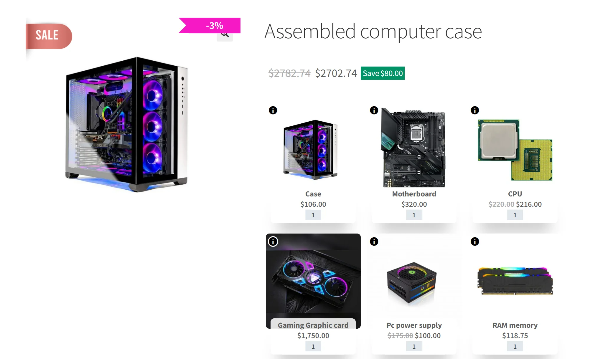 Un ensemble de produits montrant un certain nombre de composants pour un produit d'assemblage – un PC dans ce cas.