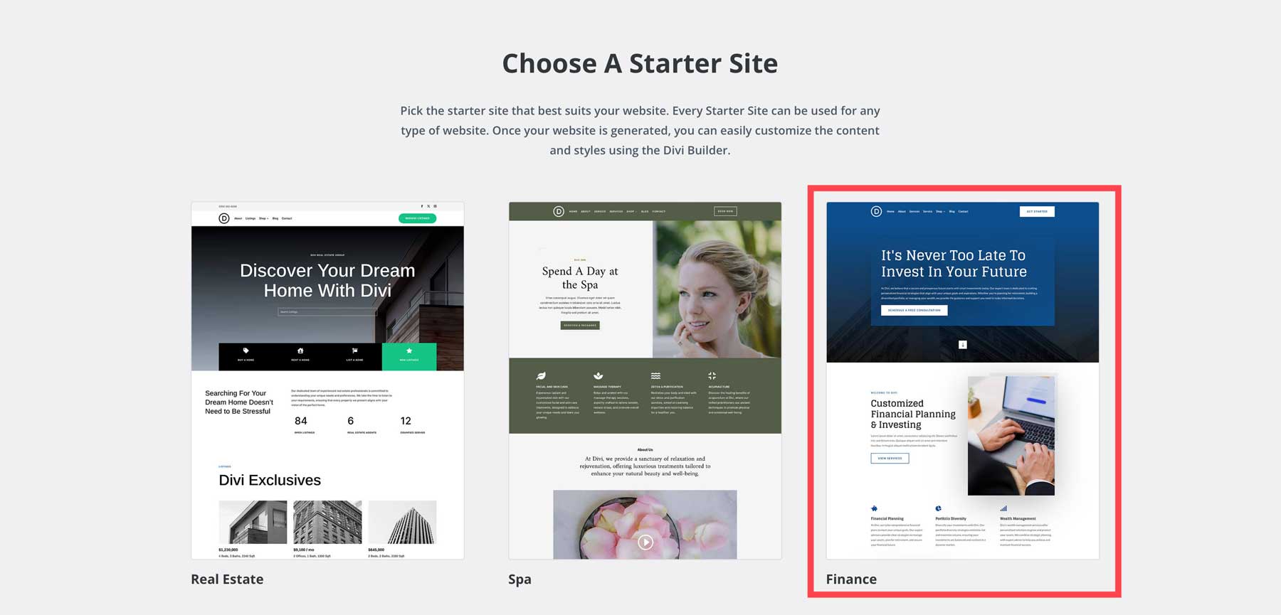 Divi용 금융 스타터 사이트