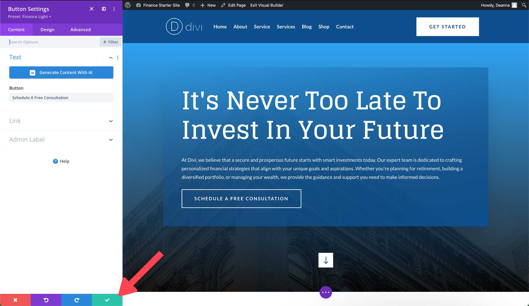 Site inicial de finanças para Divi