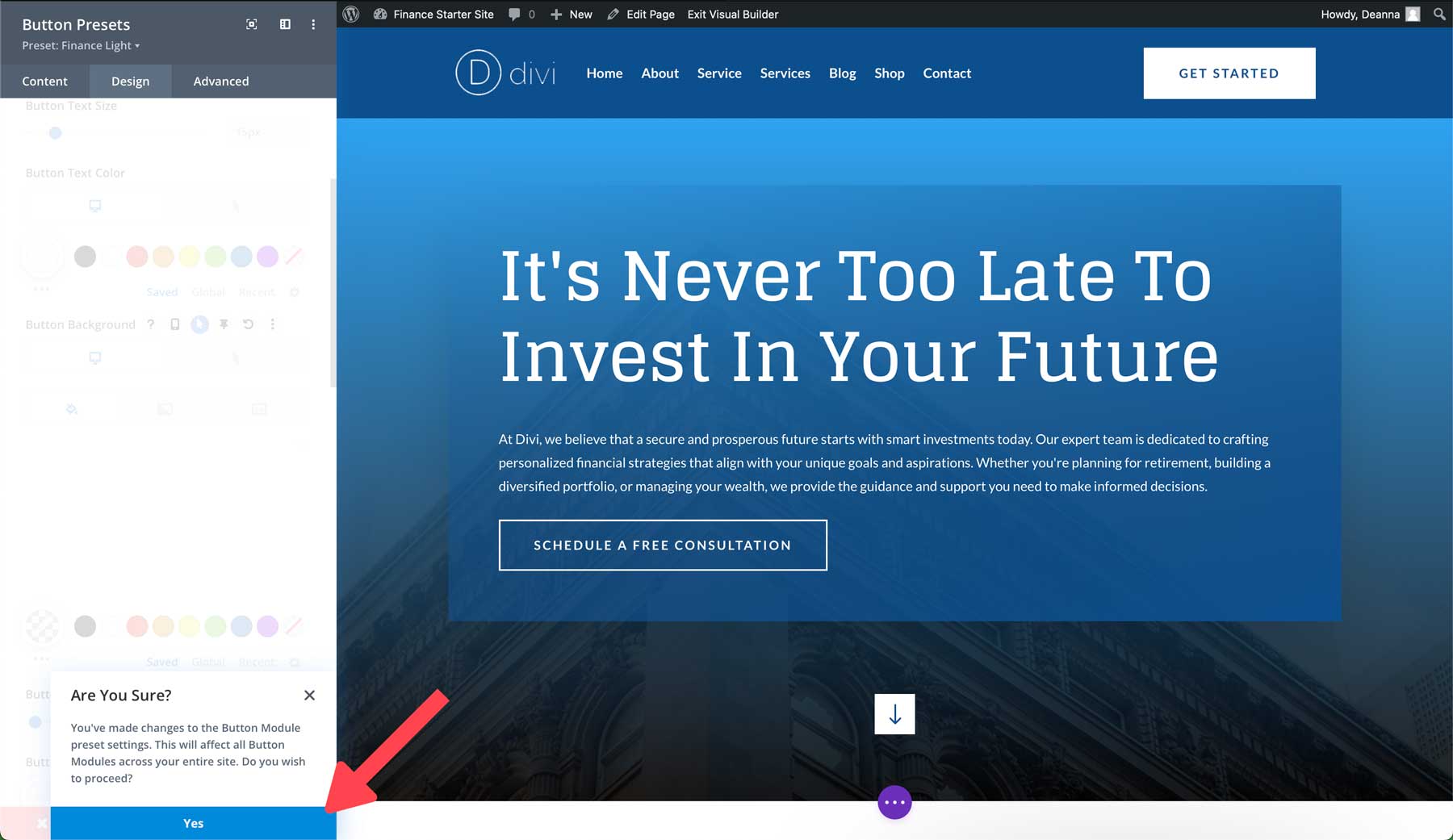 Site inicial de finanças para Divi