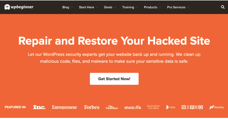 WPBeginner pro services reparo de site hackeado