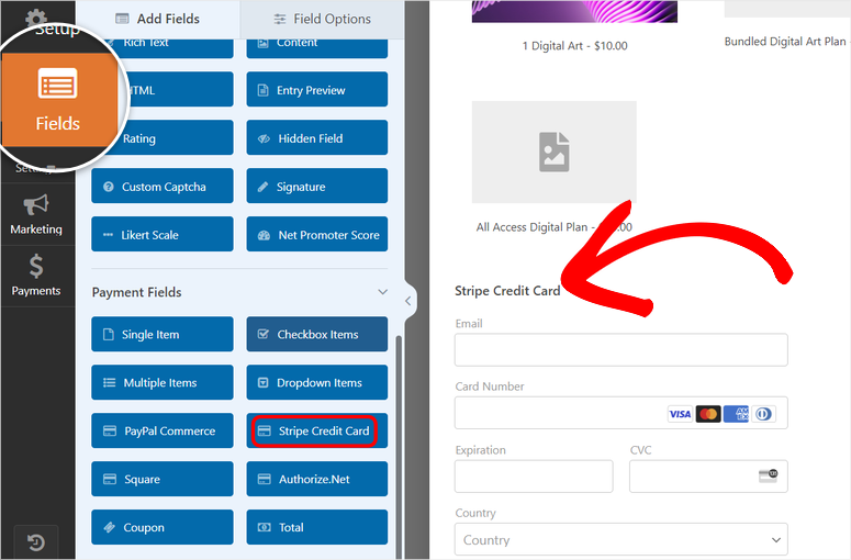 wpforms stripe card field