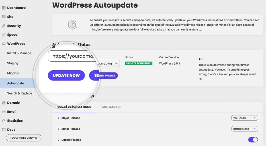 تحديثات wp التلقائية للمكونات الأساسية والمكونات الإضافية باستخدام SiteGround