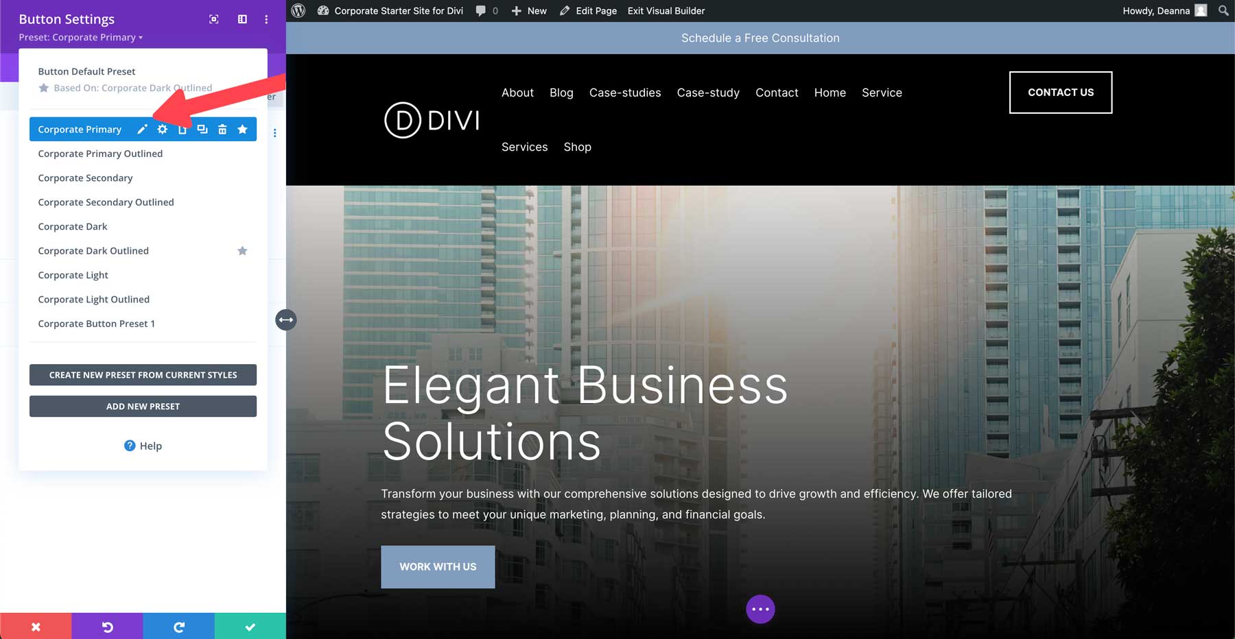 Site de start corporativ pentru Divi