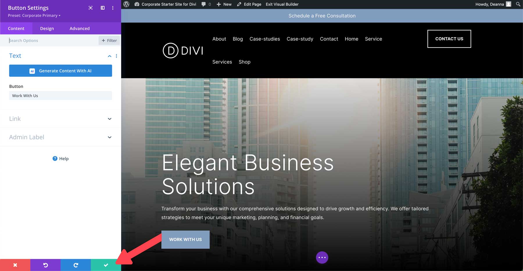 Site inicial corporativo para Divi