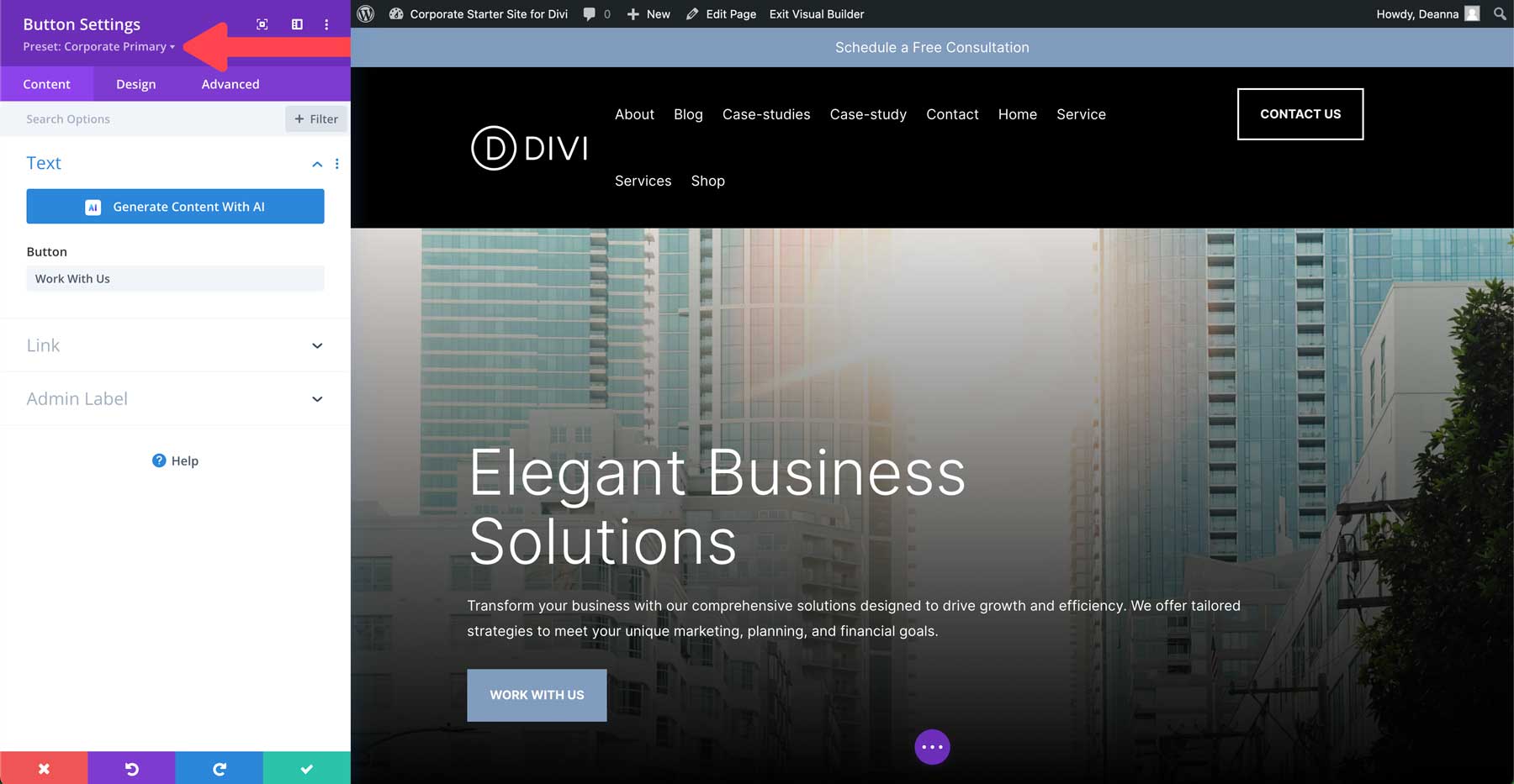 Divi 的企業起始網站