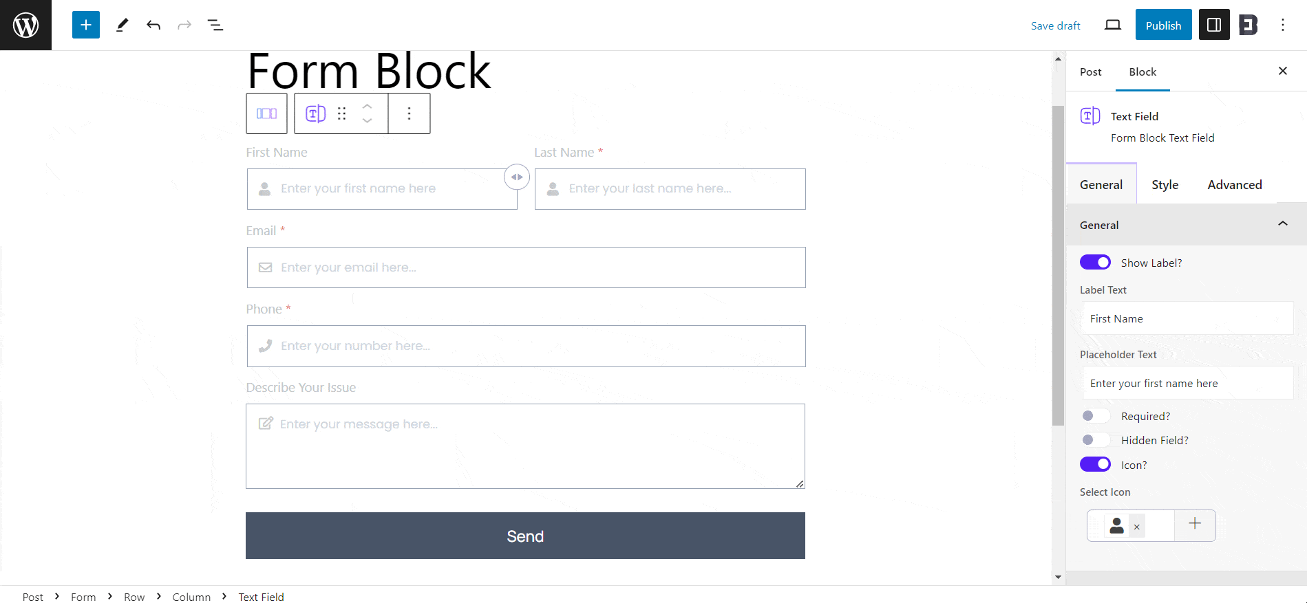 Customize a Form in WordPress Block Editor