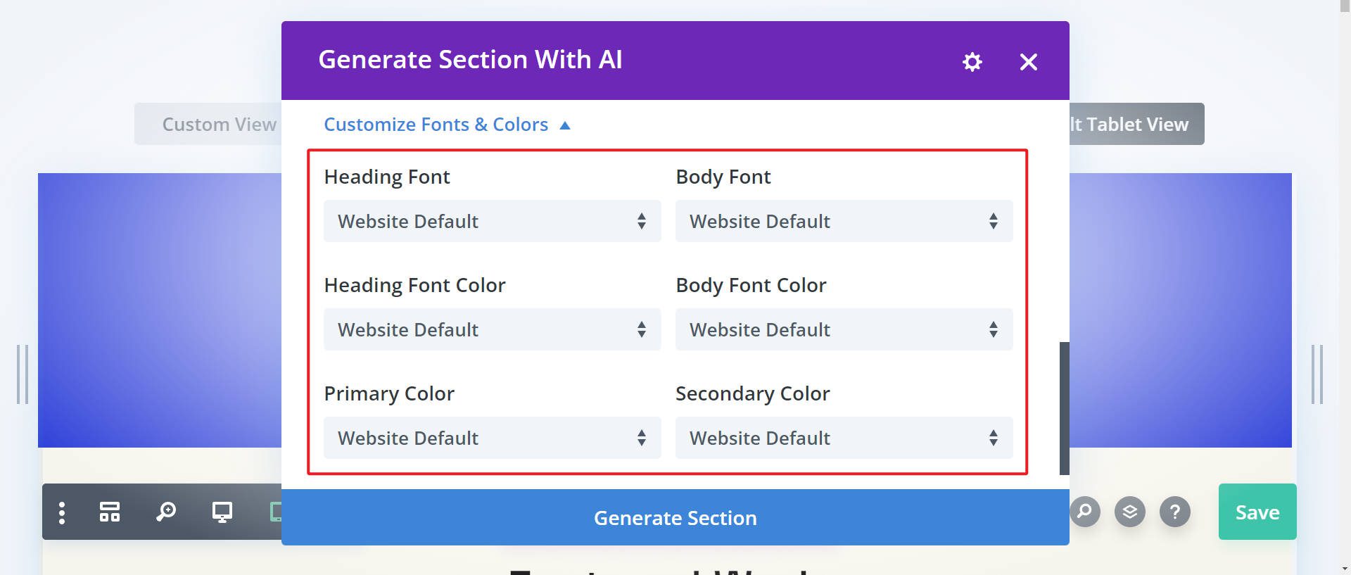 Divi AI puede usar estilos globales para fuentes y colores