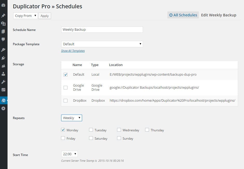 Programação do Duplicator Pro