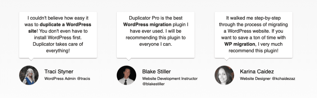 Testimonios de Duplicator Pro