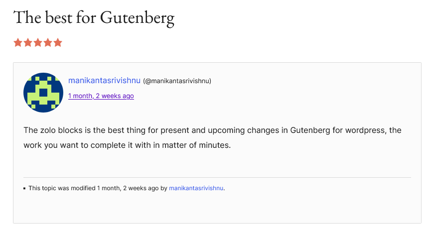 Ulasan dari WordPress.org tentang ZoloBlocks dari pelanggan terverifikasi.