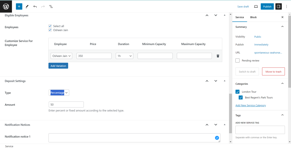 Captura de tela 2 da adição de um novo serviço no plug-in de reserva de compromissos do MotoPress