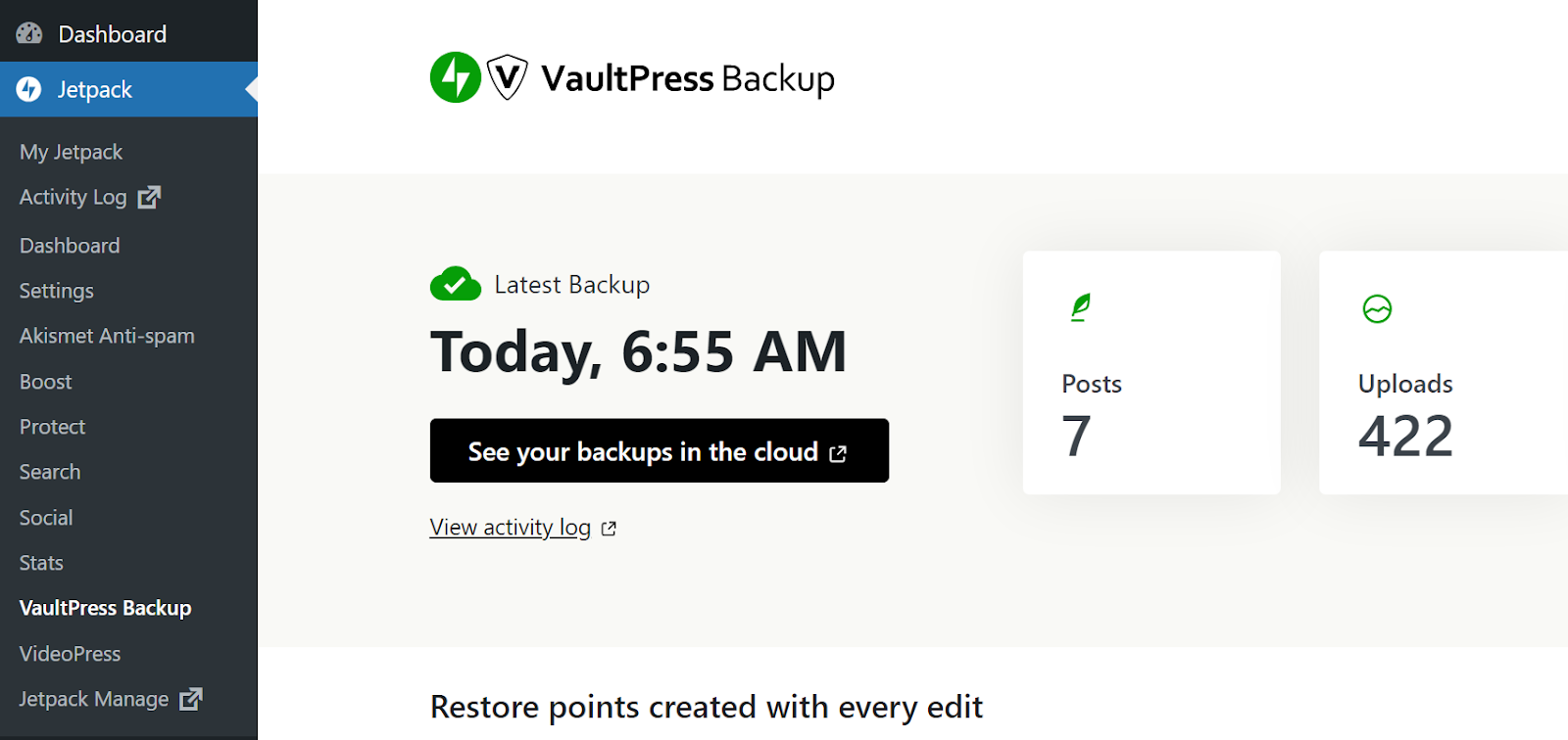 หากคุณใช้ VaultPress Backup คุณไม่จำเป็นต้องกังวลเกี่ยวกับการสร้างการสำรองข้อมูลด้วยตนเอง