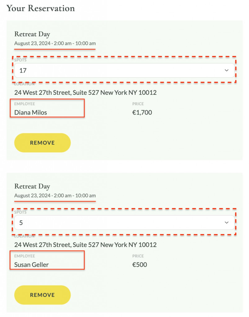 Capacidade de reserva de funcionários.