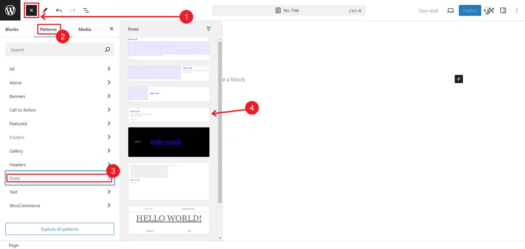 Cara memuat Pola Blok Default - Langkah 1-4