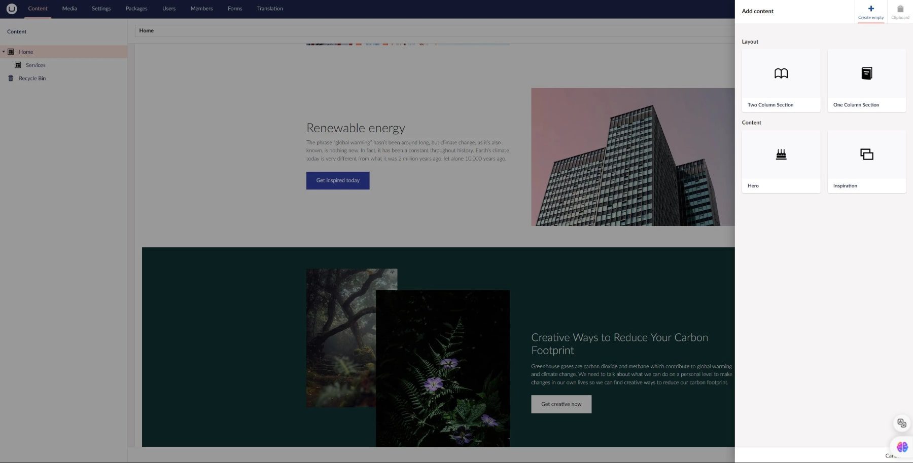 editor de grade umbraco