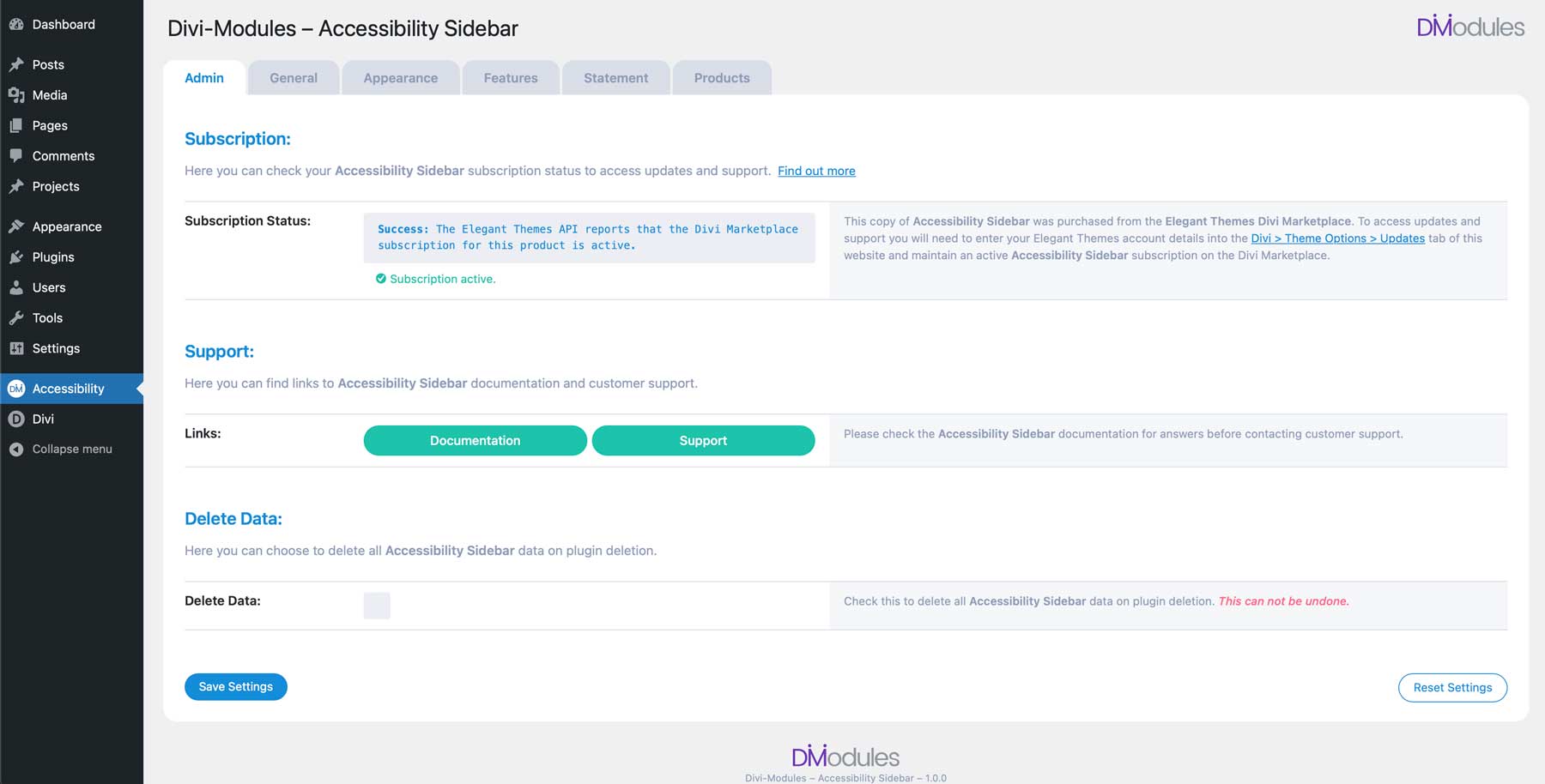 Accesibilidad Configuración del back-end de la barra lateral