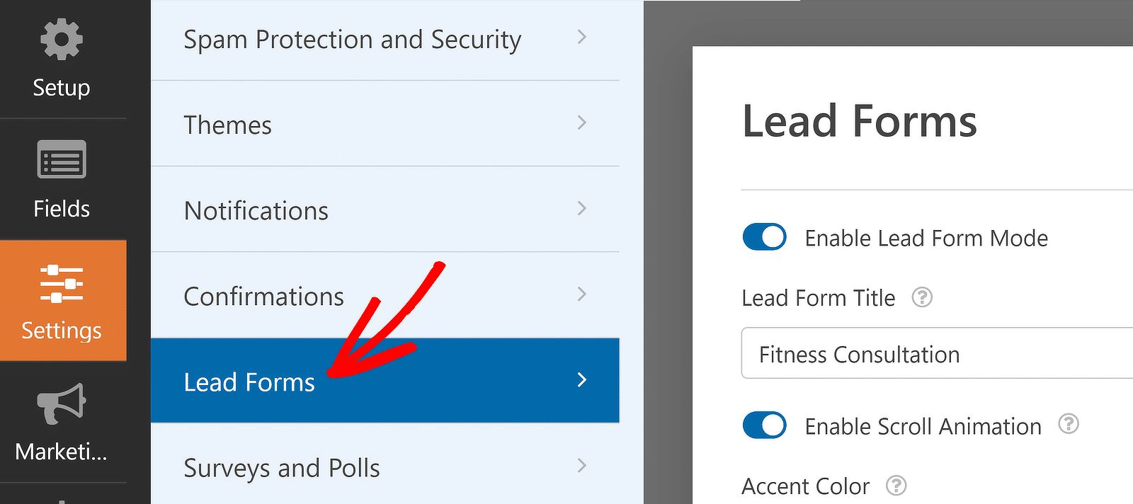 Lead form settings