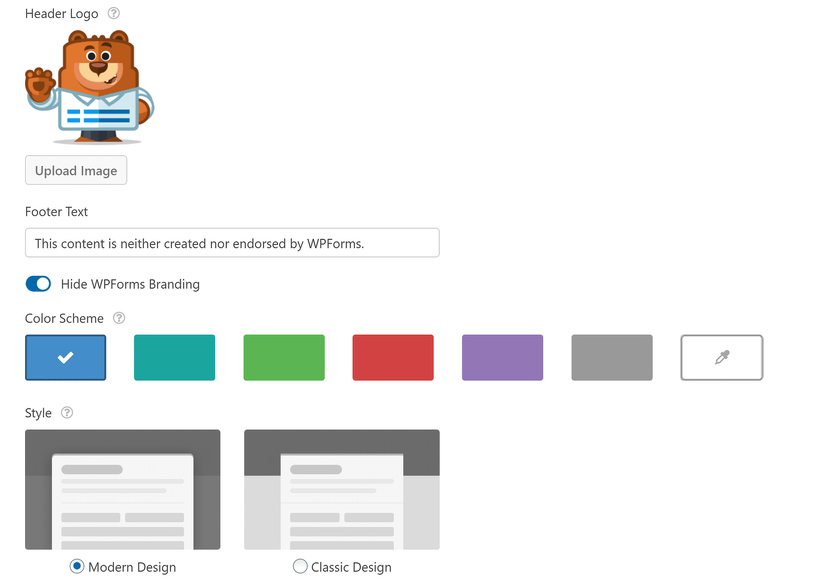 Form page settings - 2