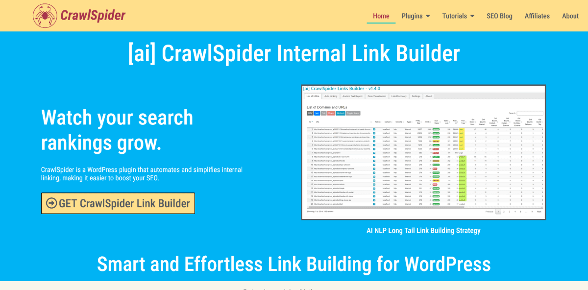 Página inicial do construtor de link interno CrawlSpider AI