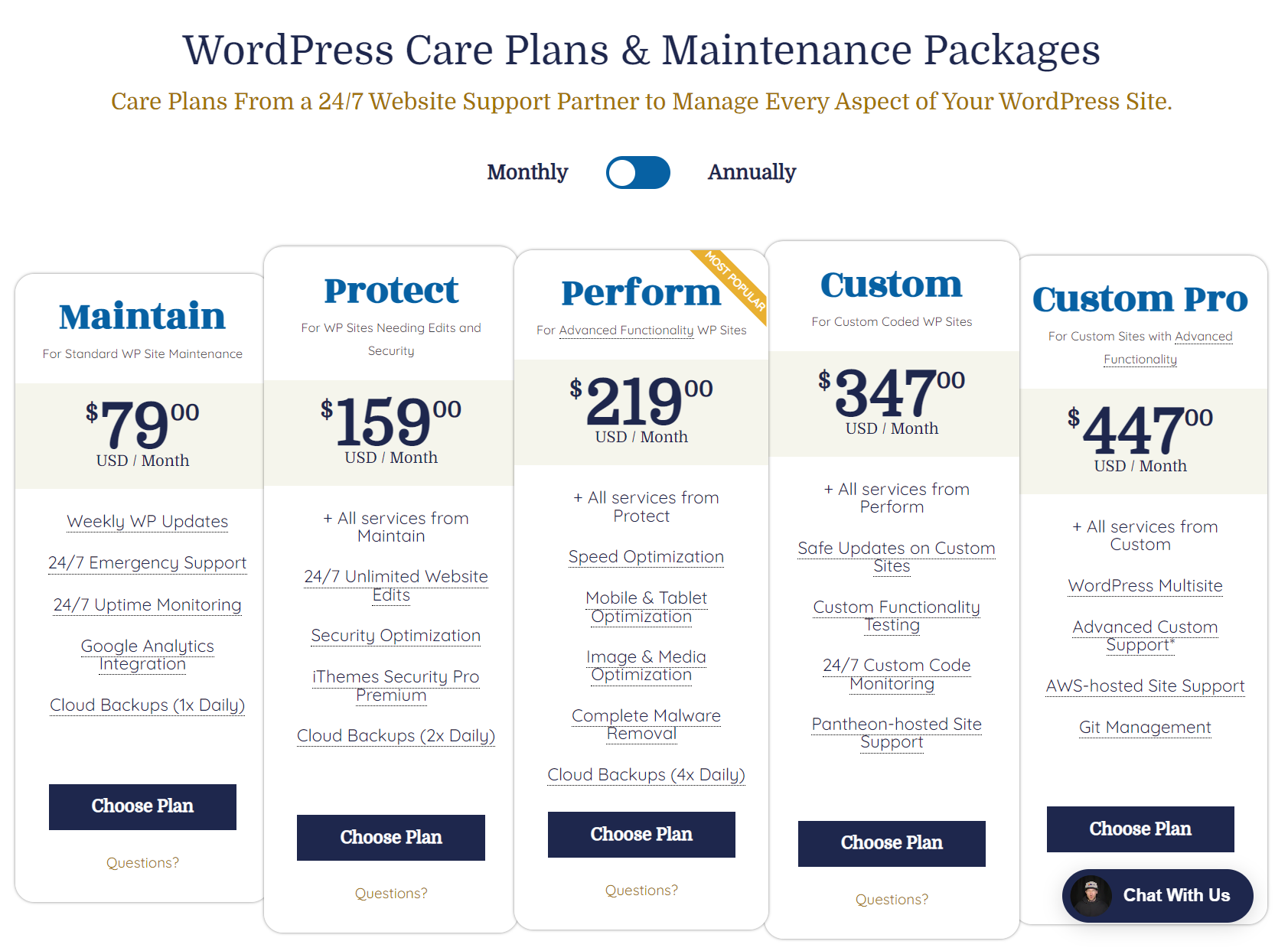 Plans de soins WordPress WP Buffs