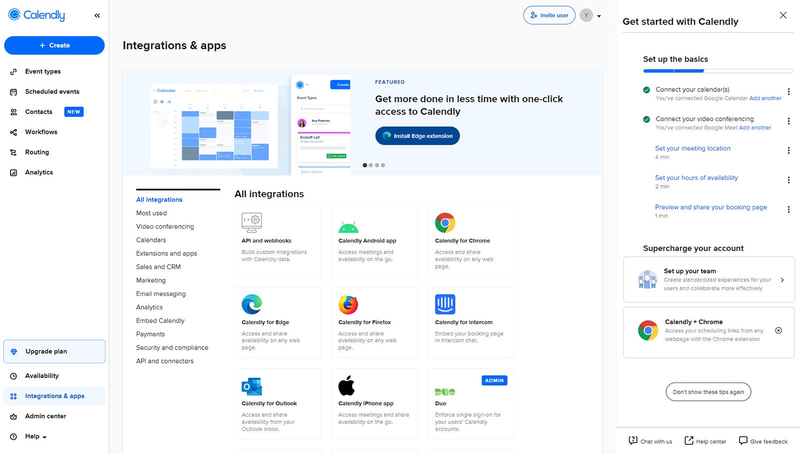 Calendly でサポートされているサードパーティ統合のイメージ。