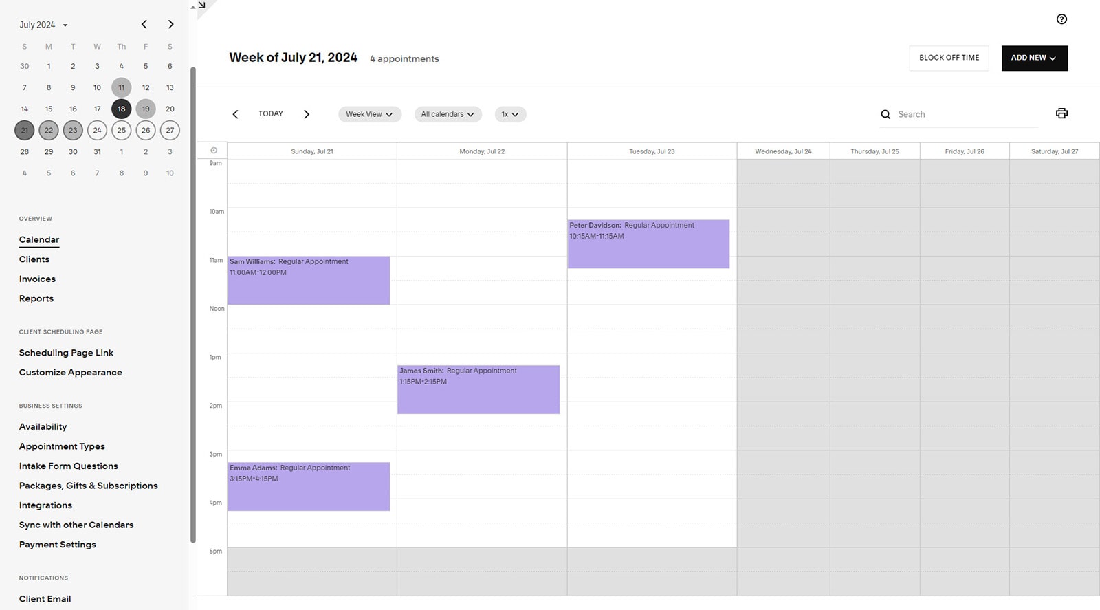 Gráfico dos recursos de agendamento de compromissos on-line do Acuity Scheduling e das esferas de negócios para as quais ele é otimizado.