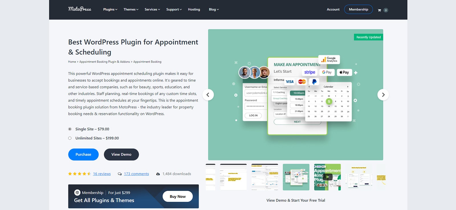 Plug-in Portrait of Appointment Booking da MotoPress, uma alternativa à comparação Acuity Scheduling vs Calendly.