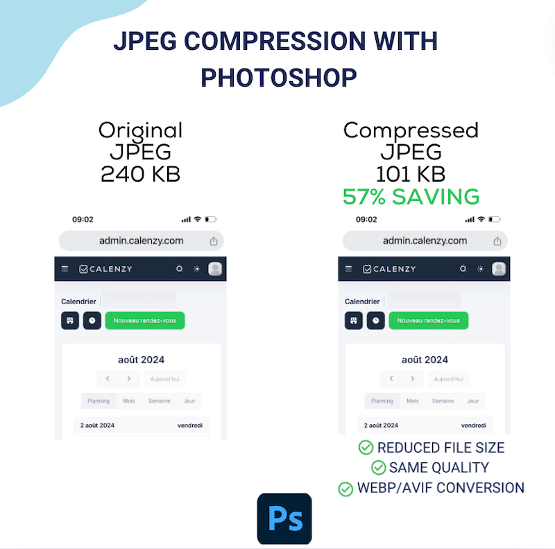 Risultati della compressione JPEG con Photoshop - Fonte: Photoshop