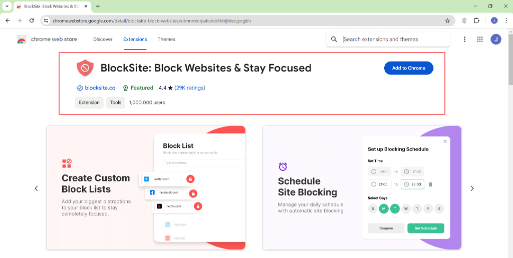 Installing BlockSite on chrome