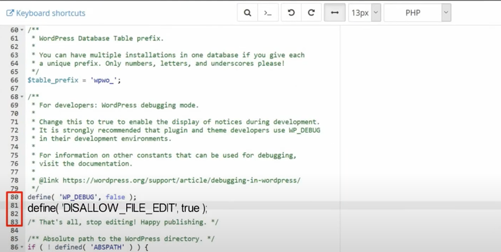 Adding Add the DISALLOW_FILE_EDIT Constants in wp-config.php file