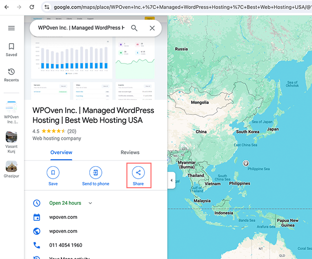 Entering the street address in Google Maps to show on the WordPress Site