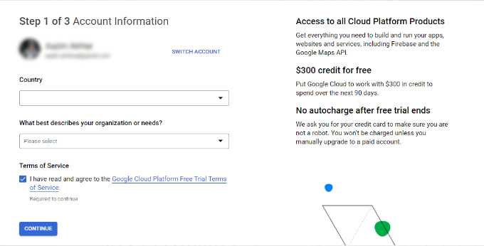 Enter personal details for the Billing Account