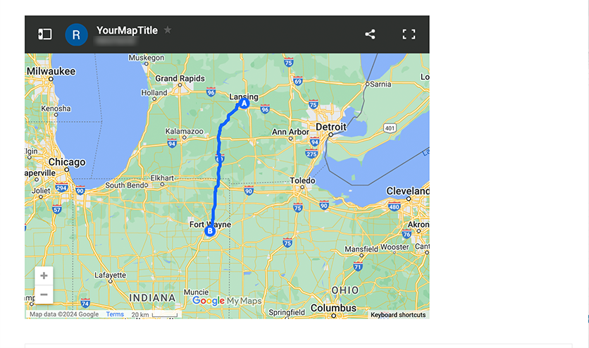 Preview of the embedded map in WordPress site