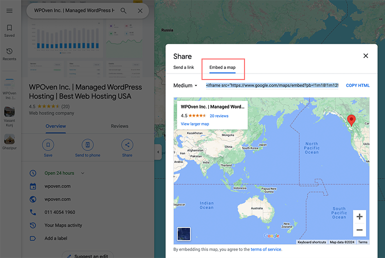 Copying HTML code generated in Google Maps