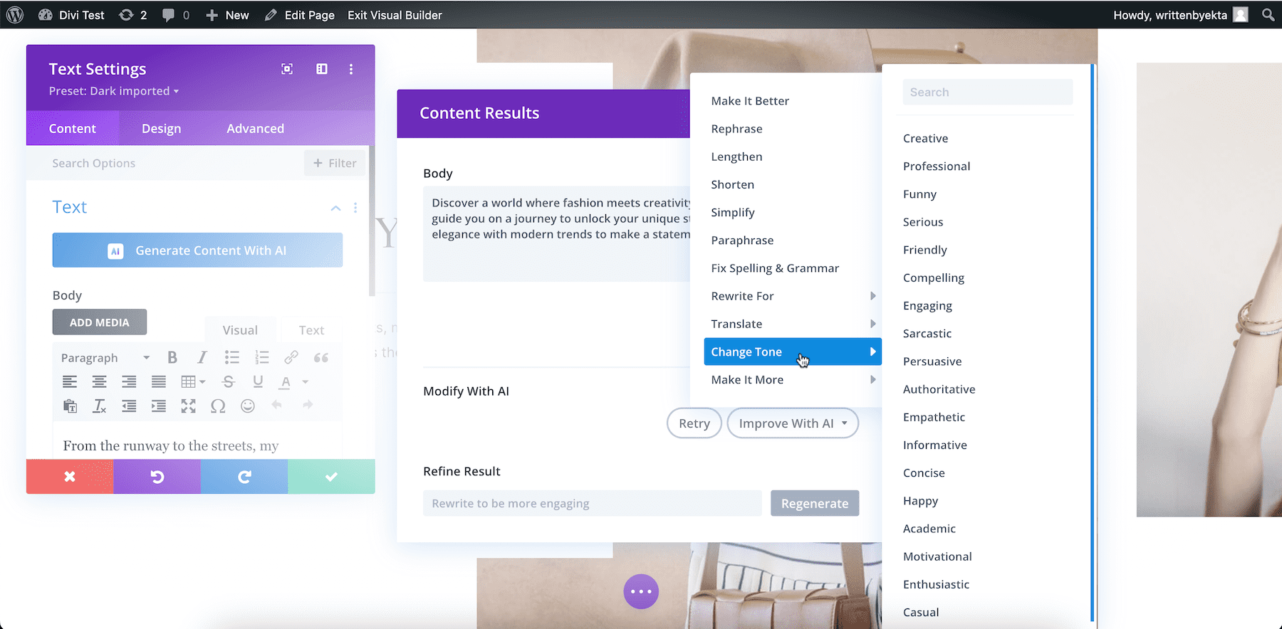 divi text ai avec de nombreuses options de personnalisation