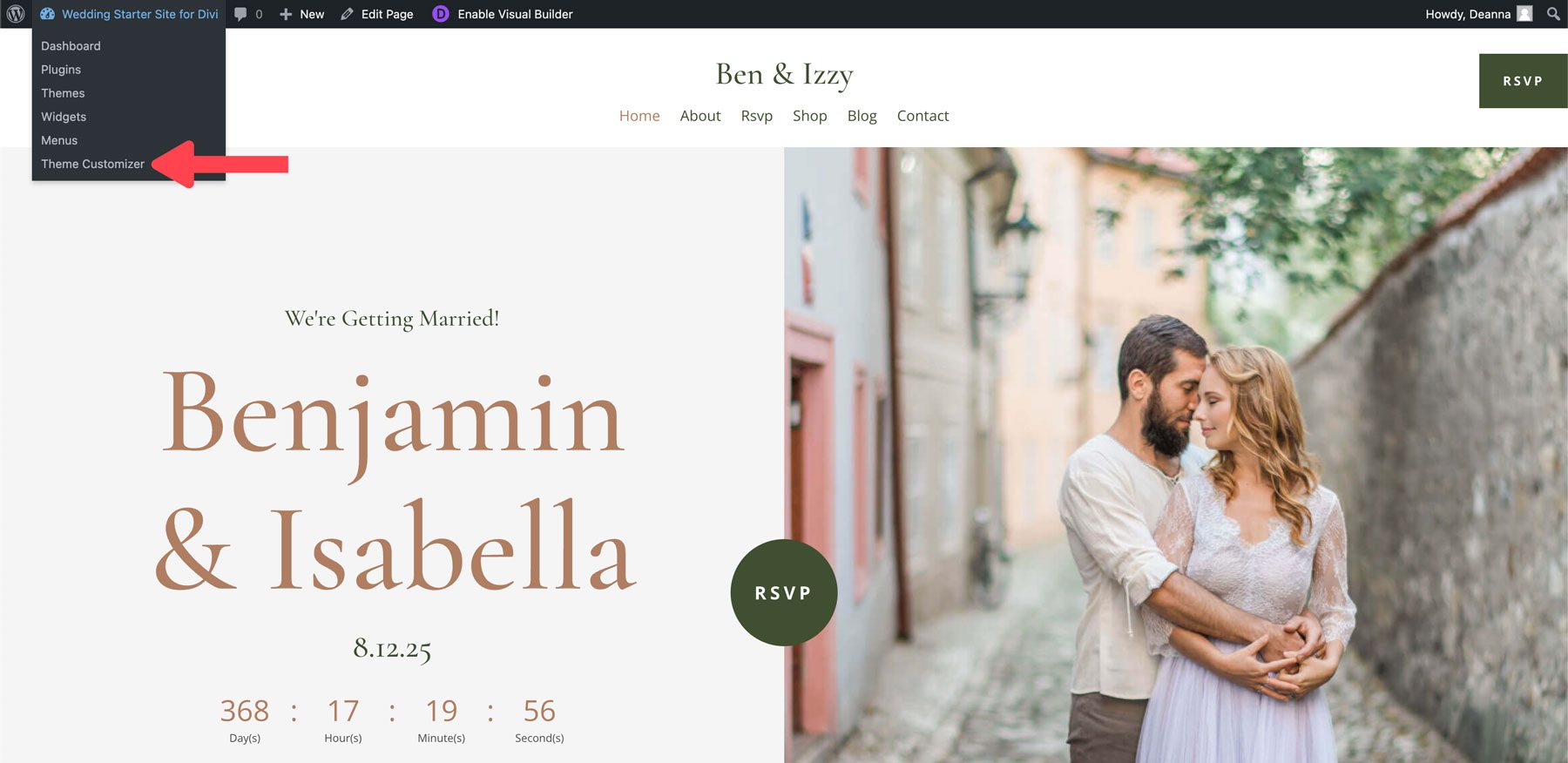 site de démarrage de mariage pour Divi