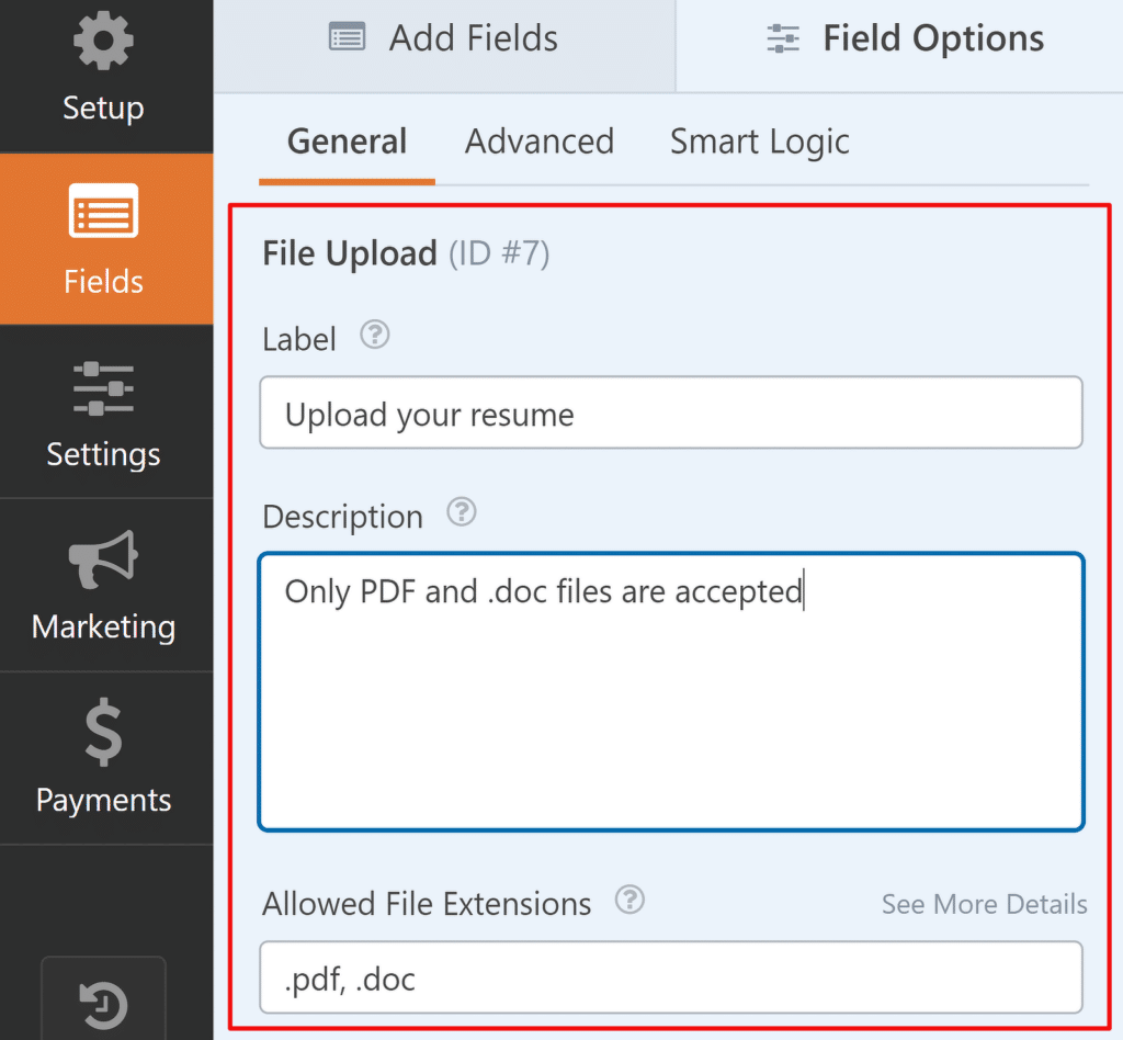 Additional field upload settings