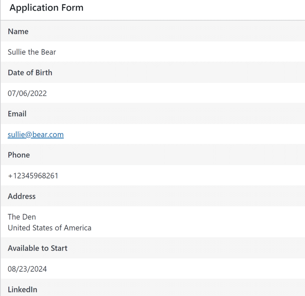 WPForms entry