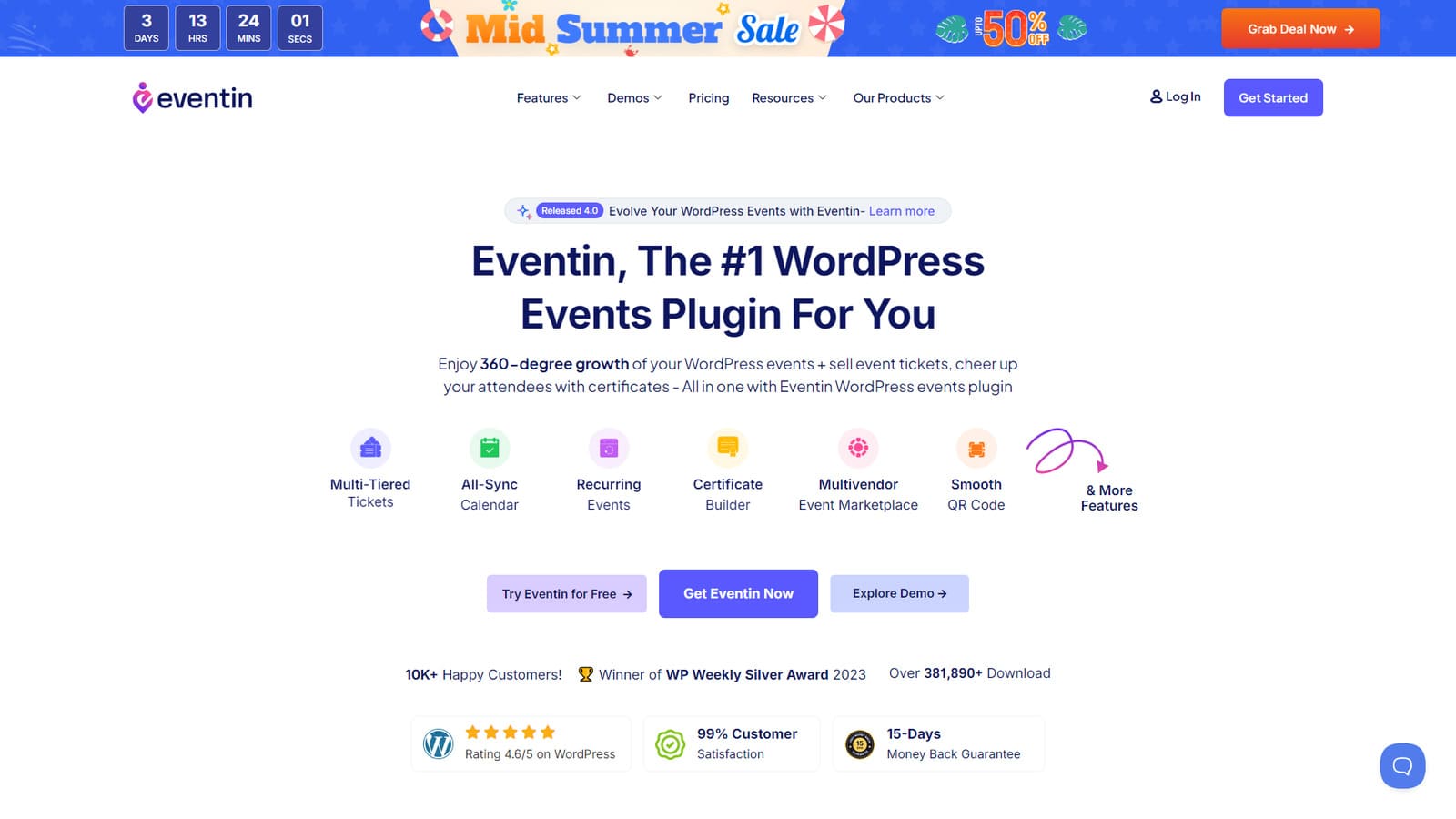 การเป็นตัวแทนของ Eventin ซึ่งเป็นปลั๊กอินกิจกรรม WordPress ที่ใช้กันอย่างแพร่หลายพร้อมการตั้งเวลาที่เรียบง่าย