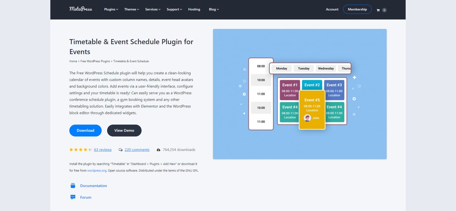 쉬운 이벤트 필터링 기능을 갖춘 최고의 WordPress 이벤트 등록 플러그인인 WordPress Timetable Plugin의 그림입니다.