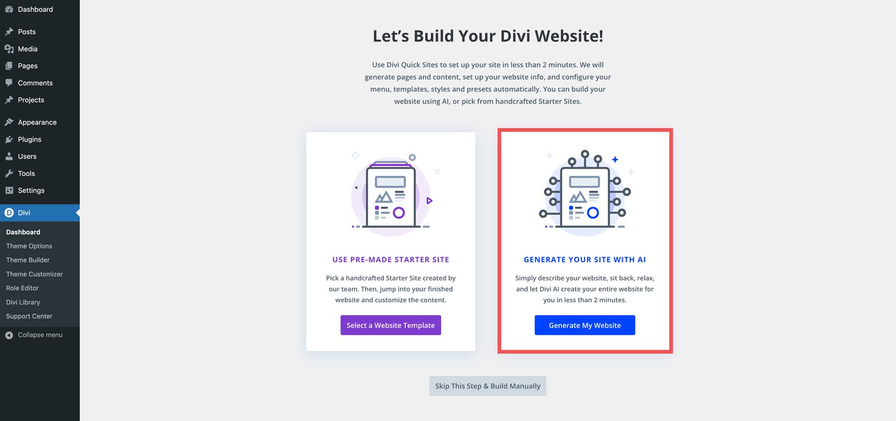 Divi AI ile web sitesi oluşturun