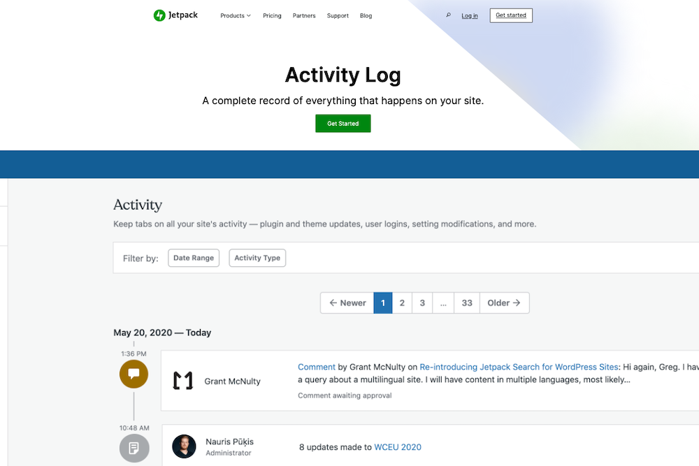 Ensuite, il y a le journal d’activité, qui garde une trace de toutes les modifications et actions des utilisateurs sur votre site Web.