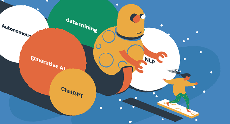 Робот бежит от лавины технологий искусственного интеллекта